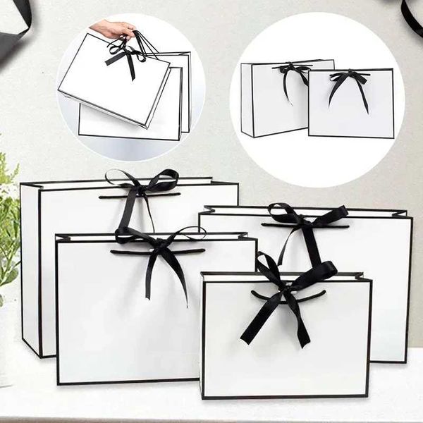 Upscale white cowhide gift bag gift box used for pajamas clothing books packaging handles shopping bags kraft paper gift bagsX240831