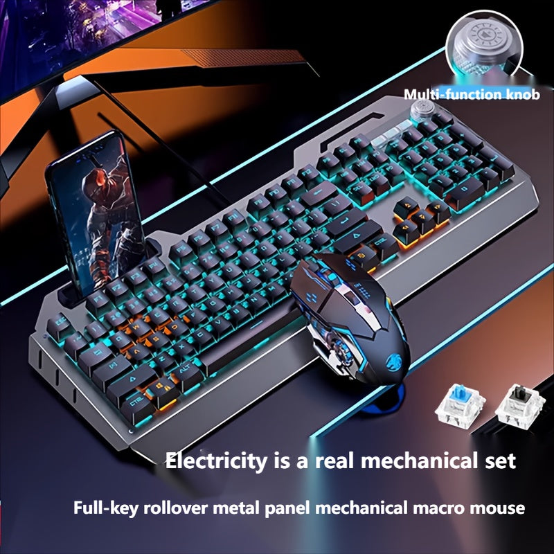 TEMU Wired Gaming Keyboard, 104 Keys Full Size, Led Backlight, Ergonomic Quiet Design, Usb Power, Adjustable Volume Knob, For Desktop And Laptop