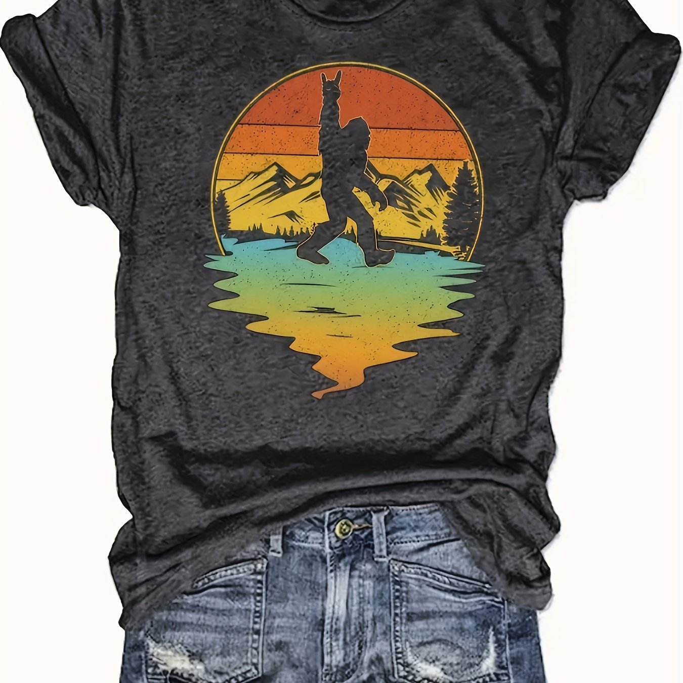 TEMU Women's Chic Graphic Print Tee - Comfy, Casual Short Sleeve Crew Neck T-shirt For Everyday Wear & Stylish Layering