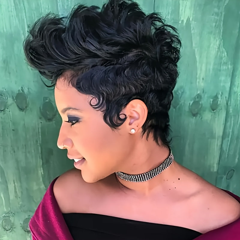 TEMU Short Afro Curly Synthetic Hair Wig - Body With , Natural Look For African American Women, Elegant Party & Casual Attire, Short Hair Wig,