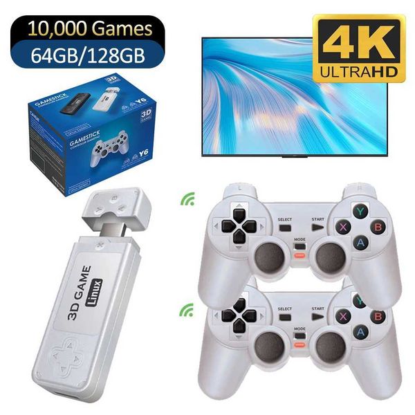 Y6 4K HD Retro Video Game Console 10000+ Games 64-128G With 2.4G Wireless Controller Multiple Languages 3D Video Game Stick Y240808