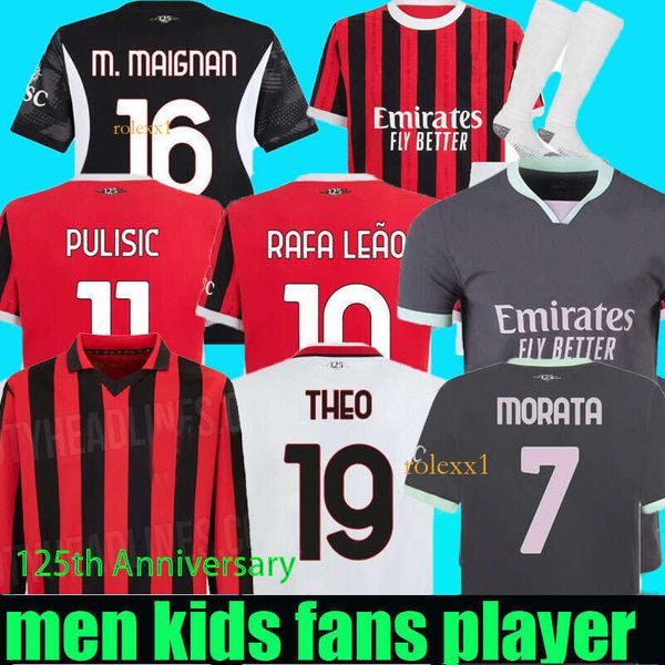 24 25 Maglia S 125th Anniversary Soccer Jerseys morata 2024 2025 THEO PULISIC REIJNDERS ROMAGNOLI RAFA LEAO Football shirts uniform fans pla