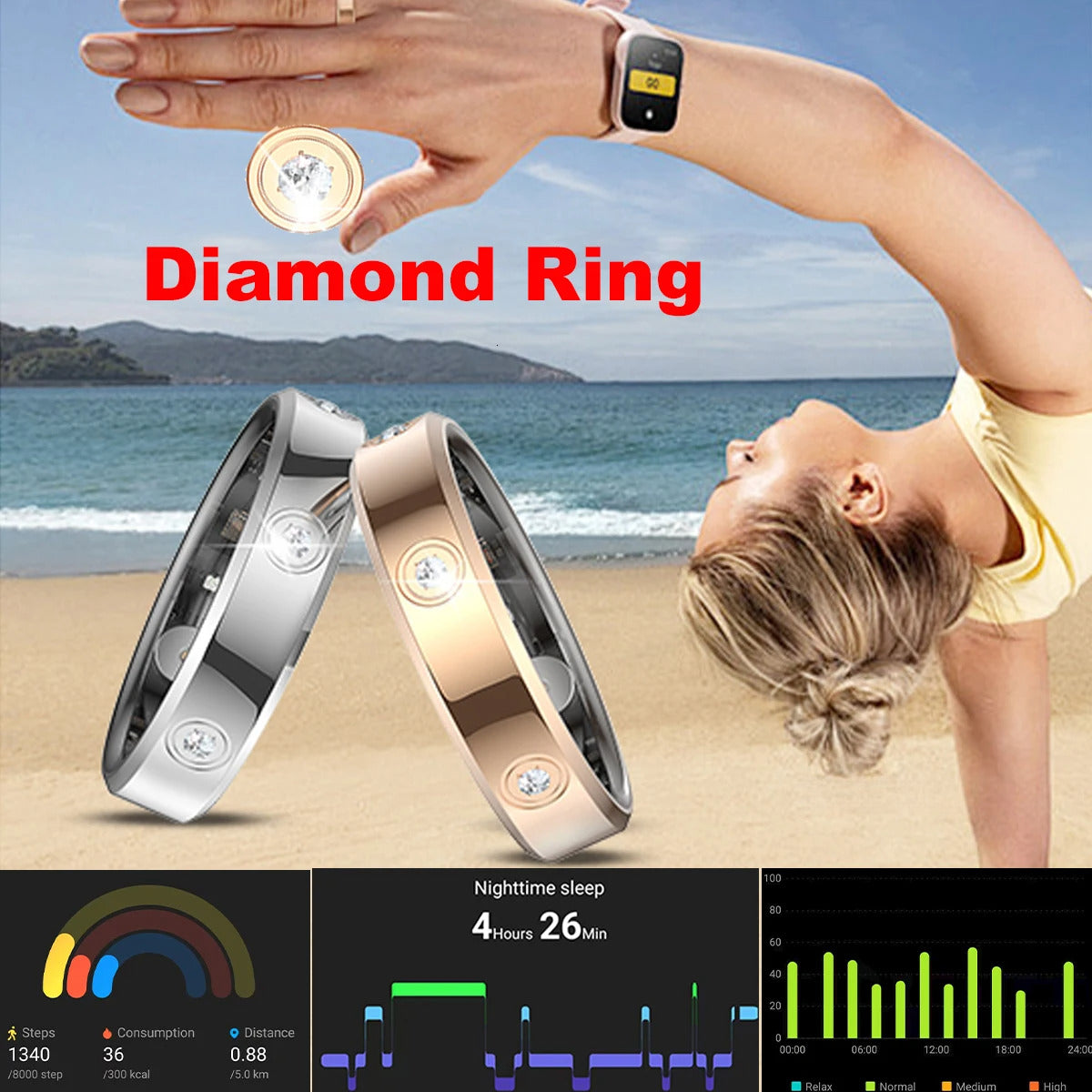 Smart Ring Monitor Ip68 Waterproof Health Couple Smartring Gift Sport Data Analysis BT Control Smart Finger Ring