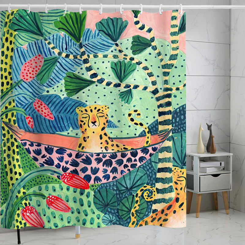 YL-37523 hot selling digital printing shower curtain animal waterproof, mildew-proof and moisture-proof bathroom dry and wet separation isolation cu