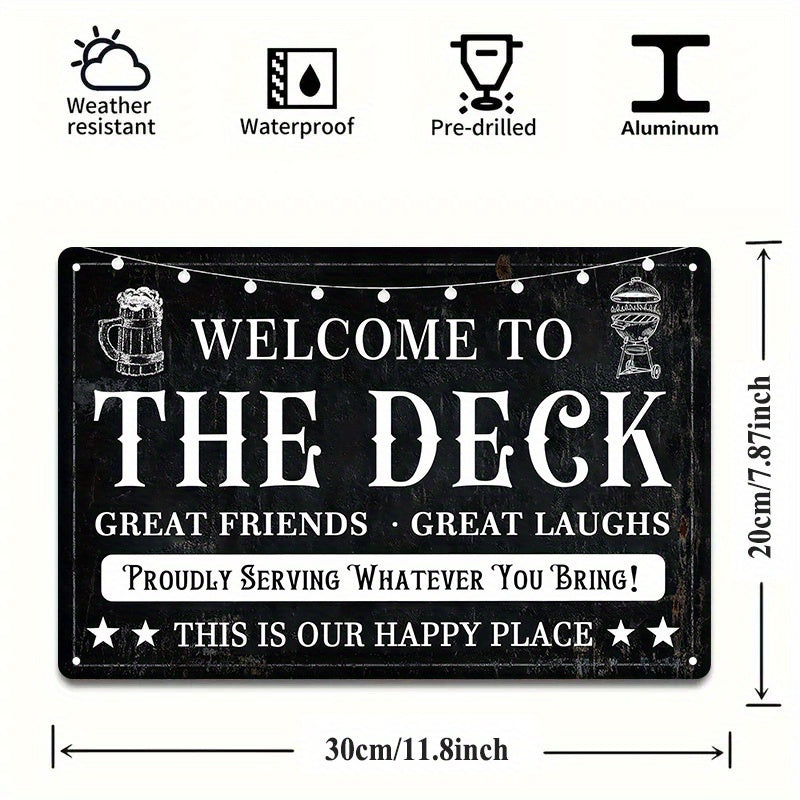 TEMU 1pc Rustic Metal Welcome Sign For Deck, Porch, Or Patio - "welcome To " Quote With Beer Mug & Campfire Design, Great & Theme, Outdoor Wall Art