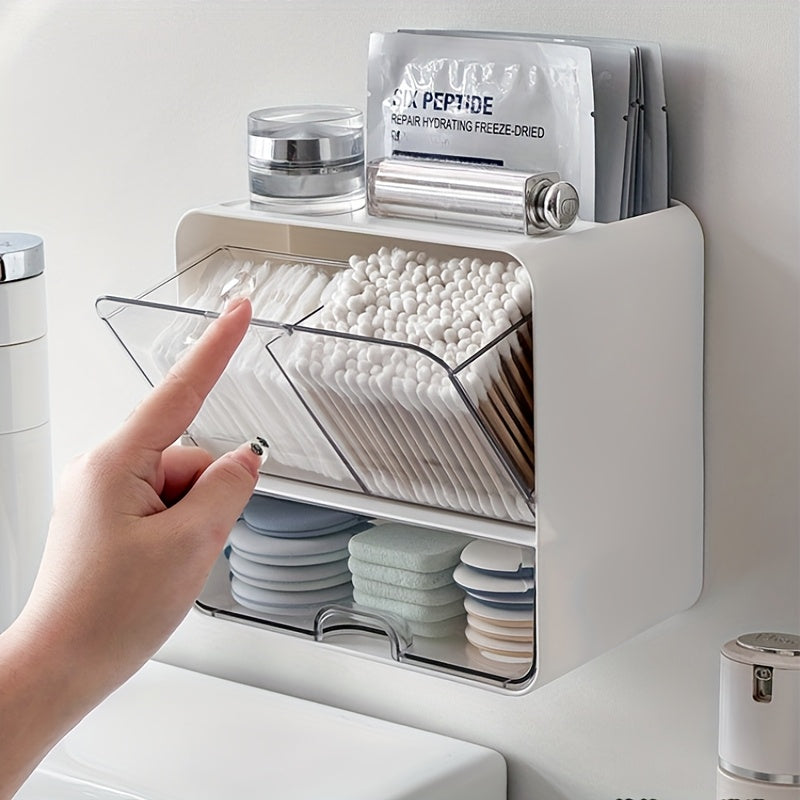 TEMU Waterproof Wall-mounted Cosmetic Organizer With Drawers – Plastic Storage Box For Bathroom Vanity, Makeup Brushes, Lipsticks, And Skincare