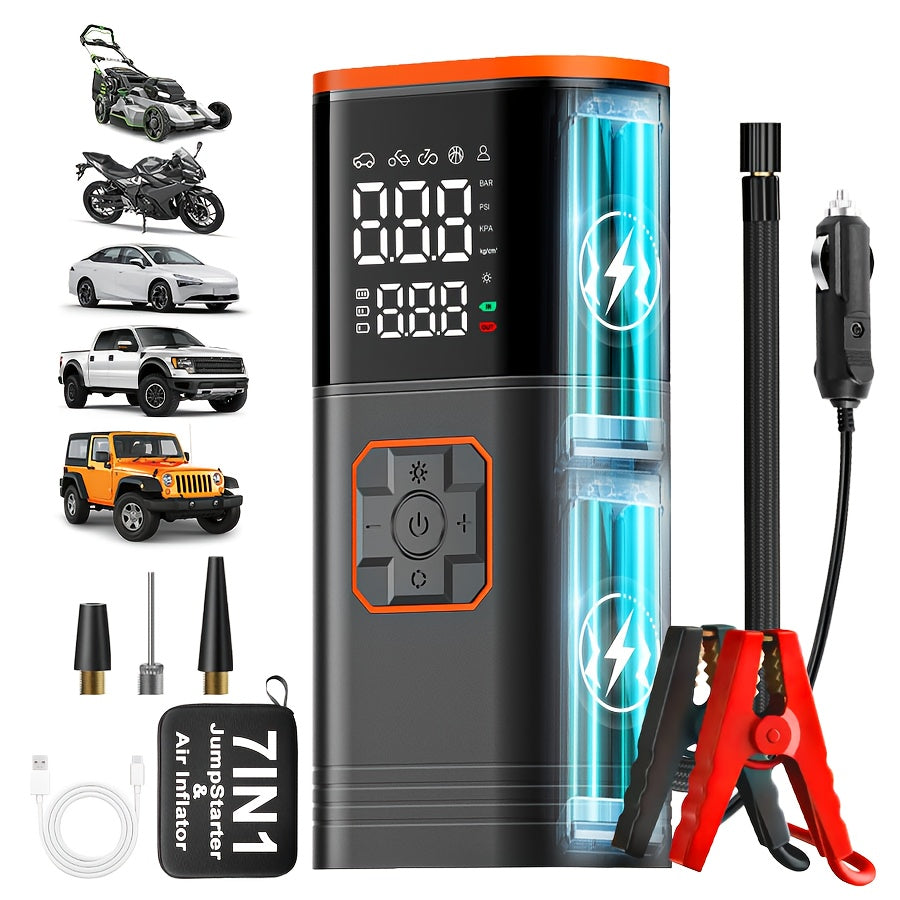 TEMU Portable Starter With Air Compressor, With Digital Meter And Led Light, Usb Rechargeable, Fast Inflating For Cars, Bicycles, Motorcycles, And