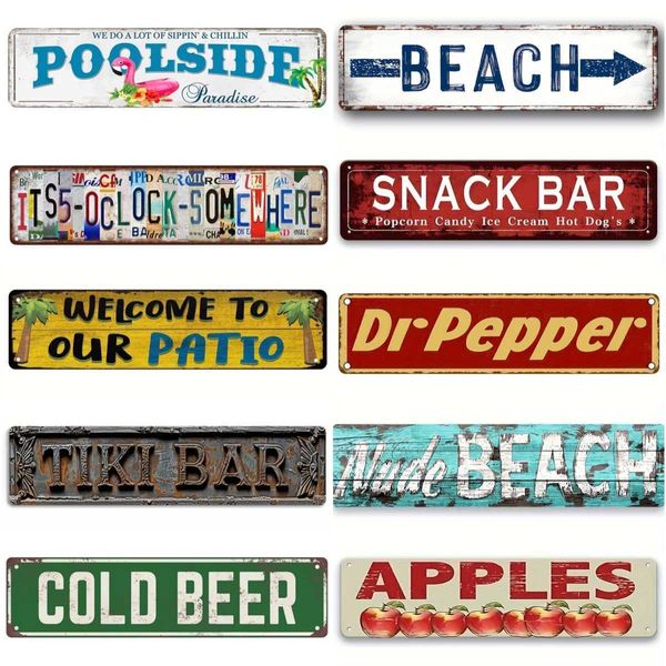 Vintage Metal Aluminium Signs Funny Beach Tiki Bar Beer Retro Signs For Bar Club Man Cave Home Kitchen Wall Art DecorXJ250116