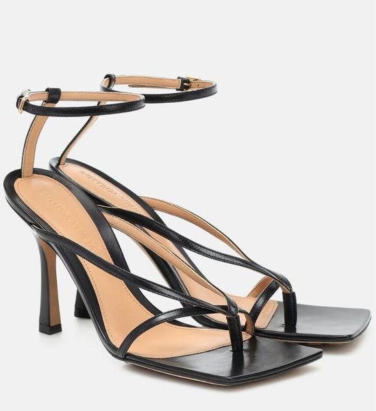 Top Luxury Stretch Strap Sandal Shoes Women High Heels Rubber-injected Nappal Leather Outsole Party Wedding Dress Lady Elegant Walking EU35-