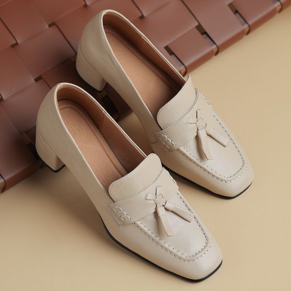 size Plus 34-41 women&#039;s sheepskin square toe slip-on pumps high quality soft comfortable OL style daily dress heeled shoes woman 6d8c