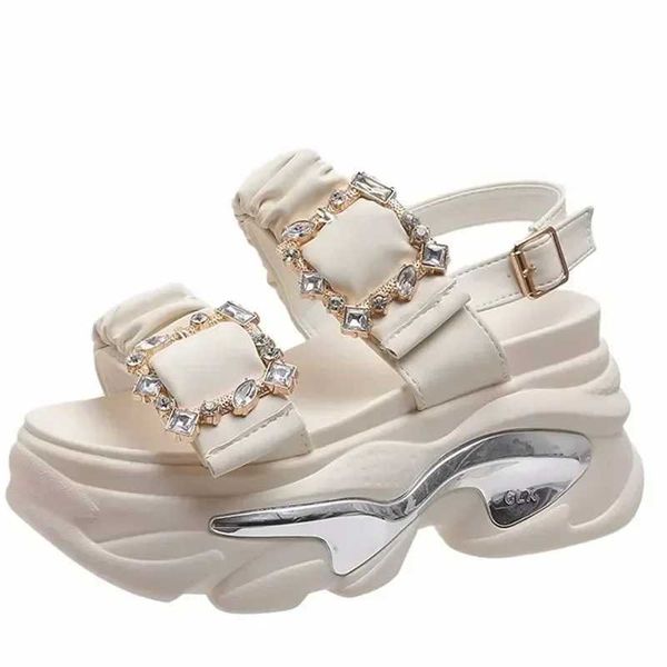 Sandals Summer High Platform Women Sandals Buckle 9CM Wedges Bling Shoes Fashion 2025 Outside Chunky Sandals Beach Casual Slides Woman J2501