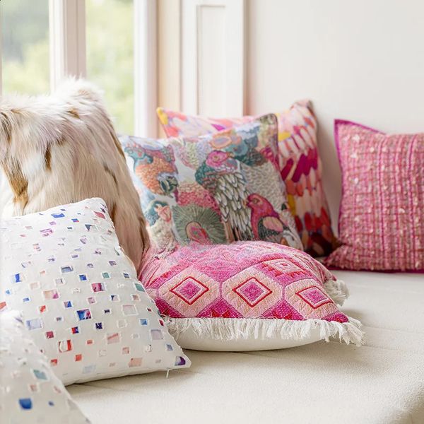 30x50-45x45cm red Bohemian woven jacquard throw pillow cover simple model room cushion cover pink decorative sofa pillowcase 241121