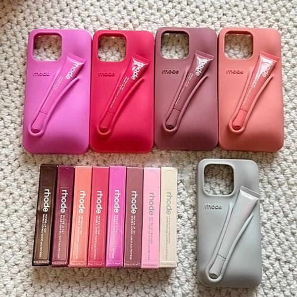 Designer rhode phone case lipstick iphone case lip gloss mouth red lipstick 3D Make Up iPhone silicone phone case 12 13 14 15 16 Pro Max sil