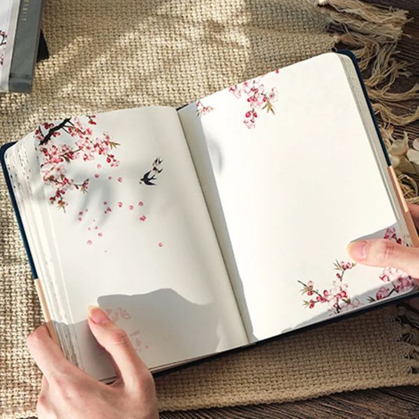 Creative Color Page Notebook Chinese Style Hard Cover Diary Book Weekly Planner Handbook Student Inner 240808