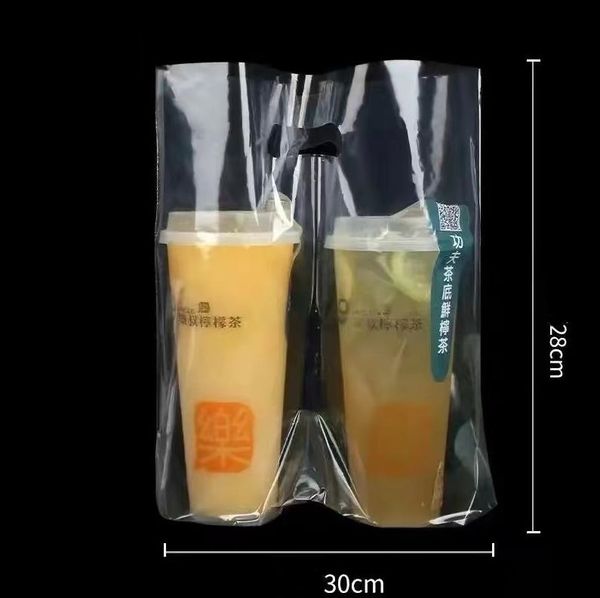 1000Pcs Thick Clear Plastic Beverage Carrier Take Out Bag Two Design Drinking Cola Cup Packing Handle Bag for One Cup Pack Bags ni112