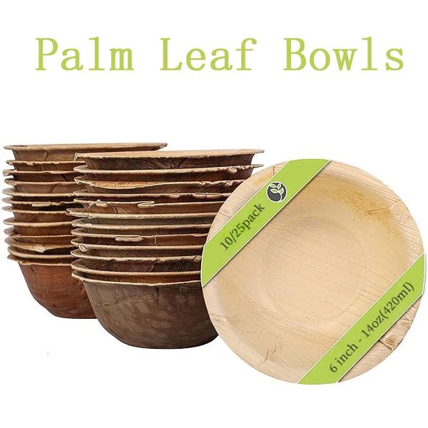 Disposable Take Out Containers 10-25Pcs 6Inch Palm Leaf Bowls Biodegradable Dessert Bowl Eco Friendly Soup Bowl Disposable Bowls For Dinner
