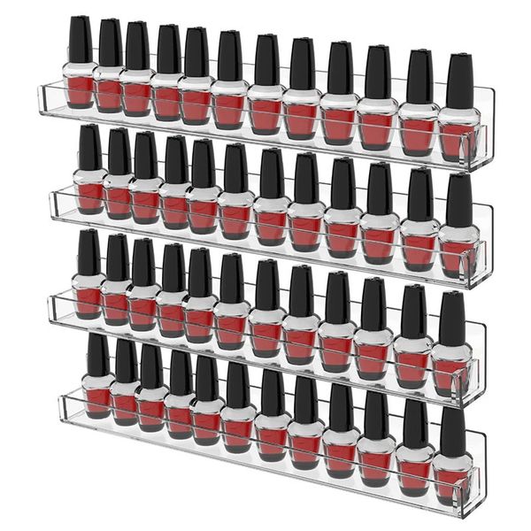 1-4 Layer Nail Polish Display Rack Transparent Acrylic Storage Holder Art Tools Lipstick Organizer Wall-mounted Shelf 240627
