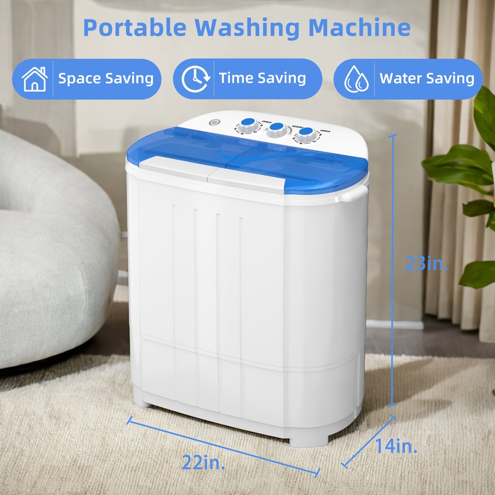 TEMU 14.5lbs Portable Washing Machine, Semi-automatic Twin Tub Washer & Spinner Combo (9.5lbs Wash + 5lbs Spin), Compact For Apartments, Dorms, Rvs