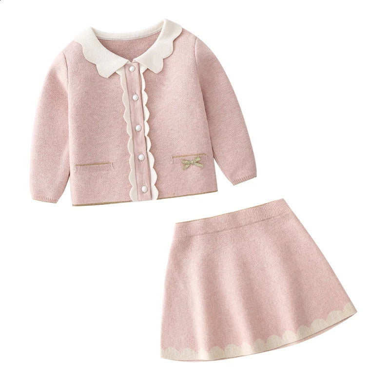 knitting set for suitable for girls aged 1 2 3 4 and 5 autumn pink clothing set cardigantight fitting childrens clothing childrens clothing 240920