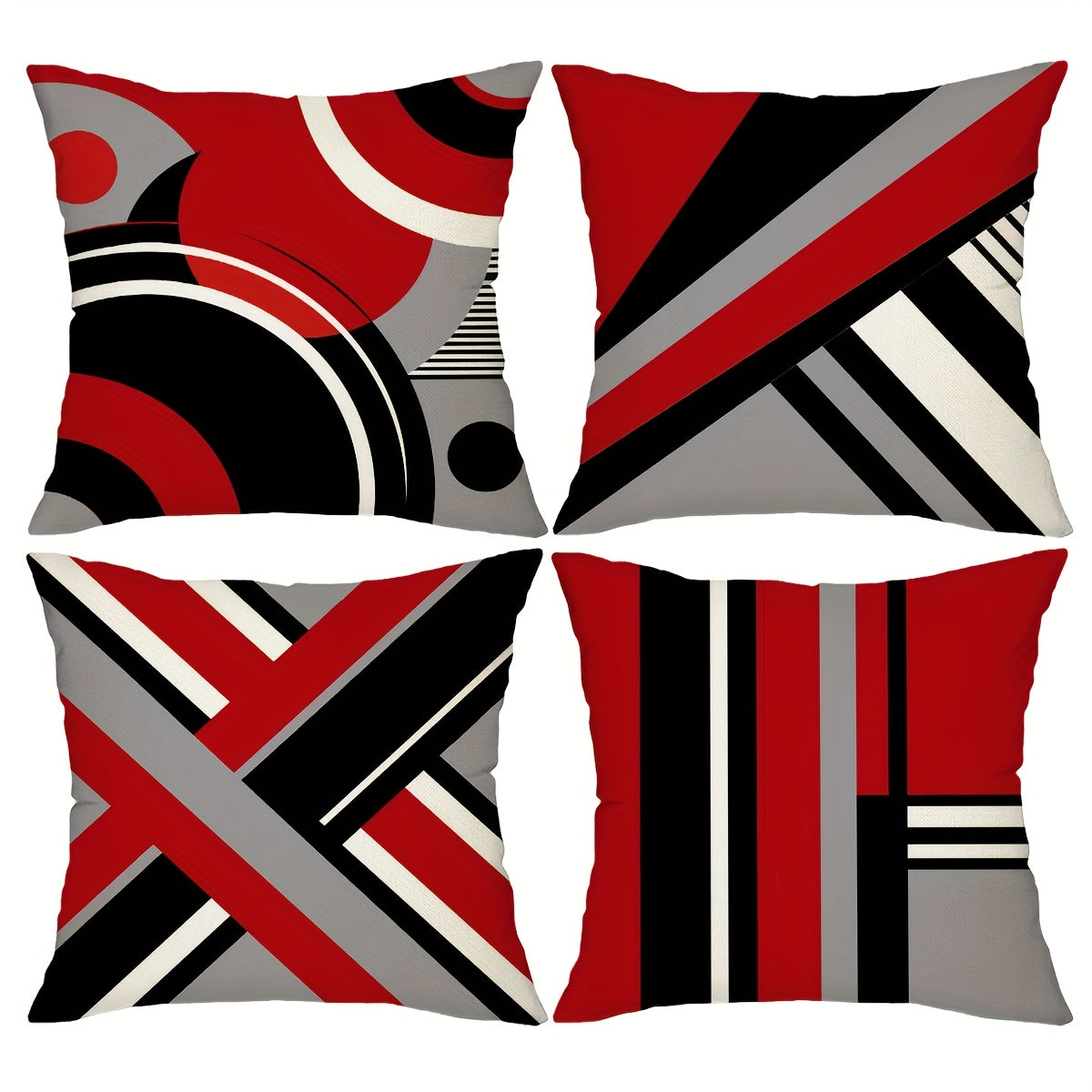 TEMU Set Of 4, Red Black Grey Stripe Throw Pillow Covers, Boho Abstract Geometric Art Cushion Covers, Art Home Decor Pillowcases, 18*18inch, For
