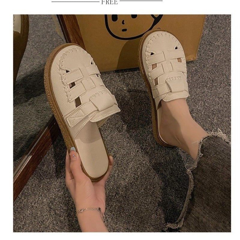 Baotou Sandals Women Wear 2024 Summer New Hollow-out Heelless Thick Sole Lazy Half Slippers Women Shoes Slippers