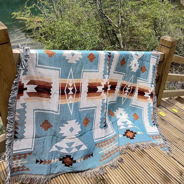 Bohemian Blankets Vintage Knit Throw Thread Blanket Sofa Bed Plaid Soft Tassel Bed Plaid Tapestry Bedspread Tablecloth Cobertor Y240730