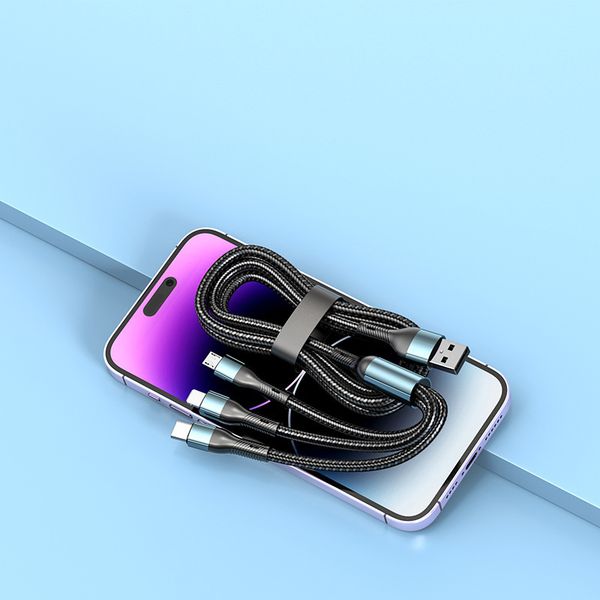 Fast one to three data cable, three in one 120W ultra fast charging mobile phone charging cable, suitable for Apple Android data cable