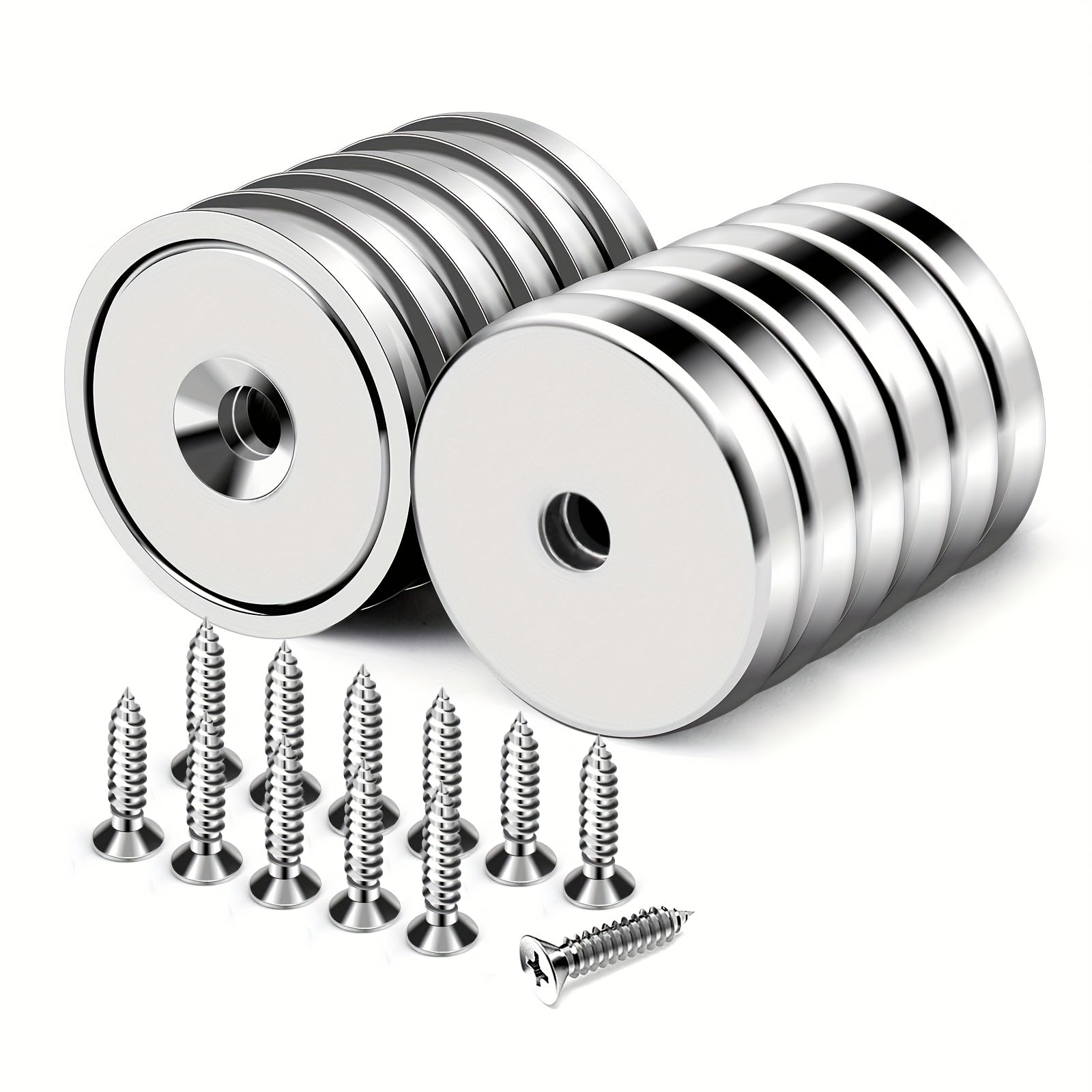 TEMU 12pcs Neodymium Round Magnet, 60lbs Magnets With Heavy Duty Countersunk Hole And Stainless Screws For Refrigerator Magnets, Office, Etc-dia