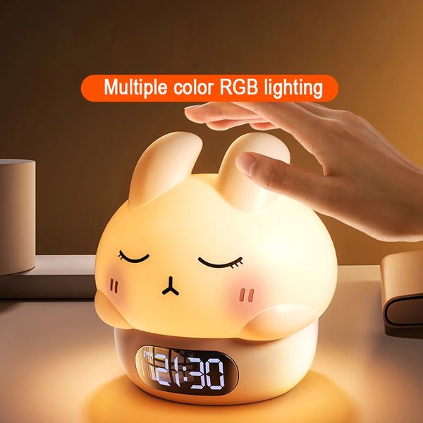 Cute Bunny Night Light Digital Alarm Clock Electronic Desk Bedrooms Timer Bedside Table for Kids Small Room Decor 250120