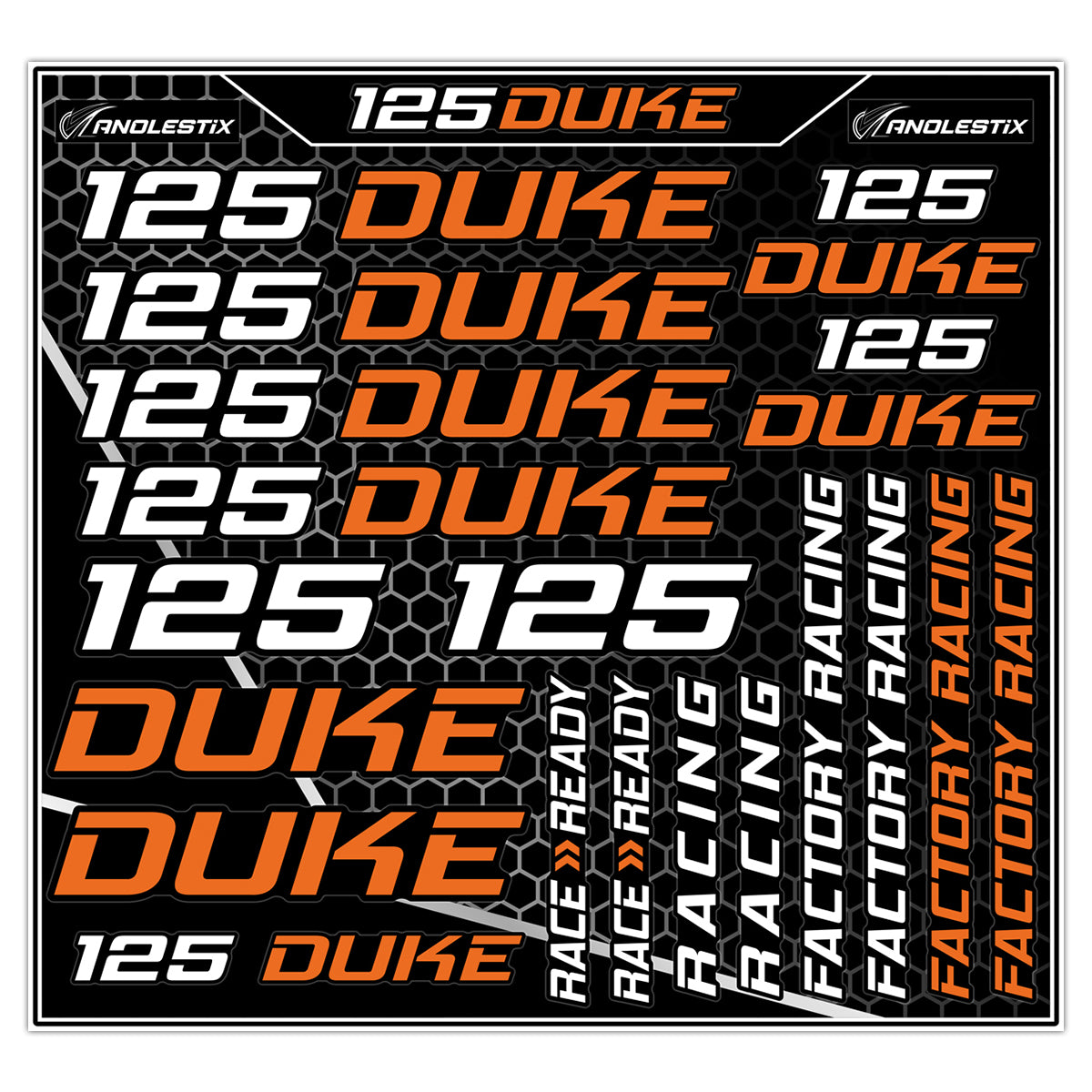 AnoleStix Vinyl Motocross Motorcycle Stickers Logo Set Emblem Tank Helmet Decals For KTM 125 Duke
