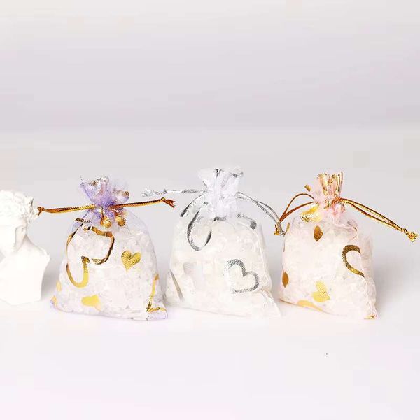 50Pcs Hearts Design Organza Drawable Wedding Party Decoration Gift Pouches Jewelry Packaging Bags 7*9-9*12-11*16Cm