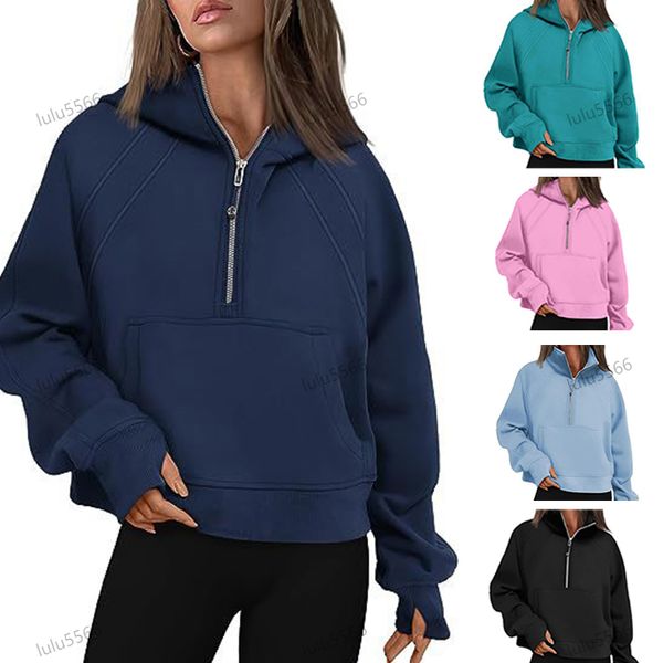 Yoga Womens dupes Hoodie Half Zip Suit Designer Hooded Sweatshirt Ladies Gym Sportswear Outdoor Sports Jogging Hoody Thick Long-sleeved work