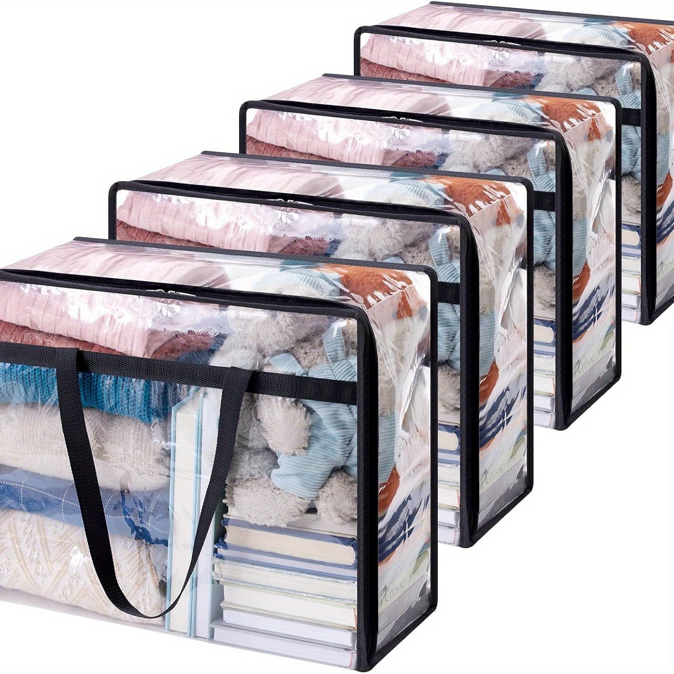 TEMU 4-8pcs, Pvc Zippered Storage Bags Sturdy Storage Bags For Blankets, Bedding Sets, Sweaters, Comforters, Clear, 40l-60l