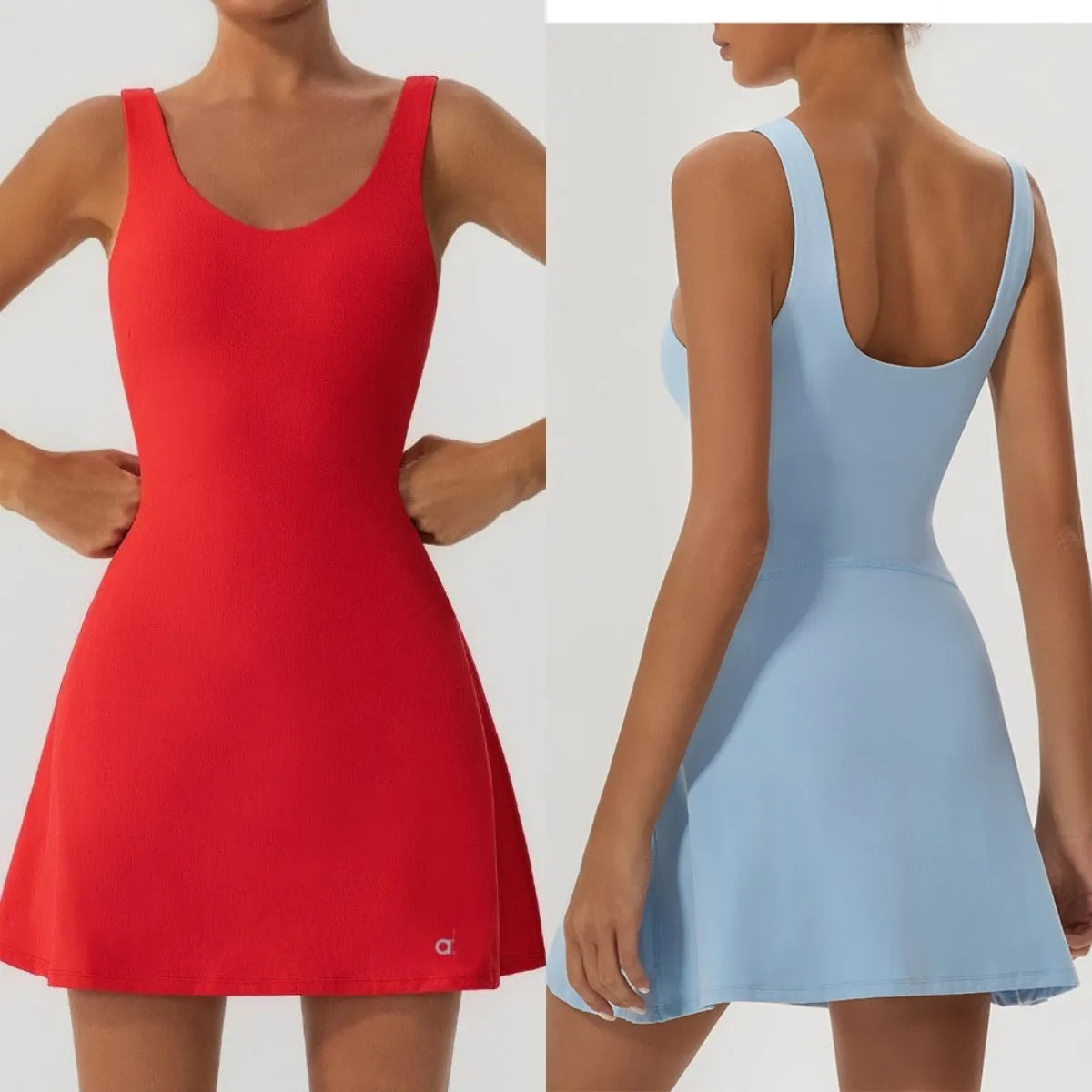 A1199 Women New Fake Two-piece Anti-exposure Tennis Skirts with High Elastic Belt and Chest Pad for Outdoor Leisure Yoga Dress