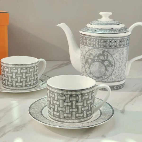 Classic European Mosaic Tea Cup Set Bone Porcelain Teapot Coffee Cup Tea Set Tableware Afternoon Tea Set Original Box