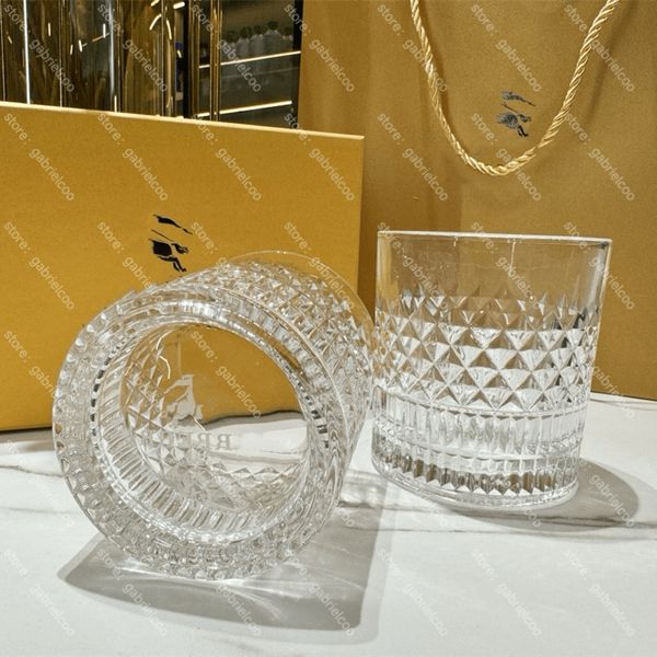 Designer Whiskey Pair Home Creative Dia Cut Bottom Print Transparent Crystal Wine cup Bar Beer Glass 2-Set with Gift Box
