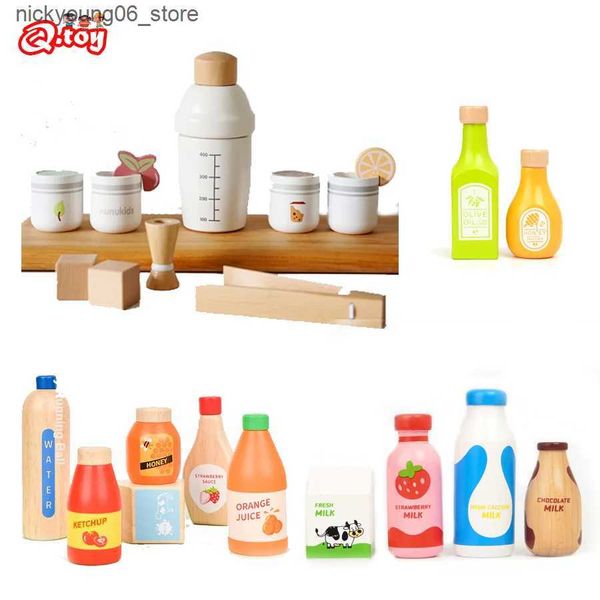 Kitchens Play Food Wooden Milk Drink Set Children Pretend Play Kitchen Food Toys Kids Simulation Imitation Game Montessori Learning Educatio