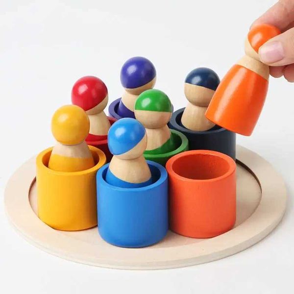 Intelligence toys Montessori Baby Wooden Rainbow Puzzle Toys Art Color Sorting Matching Games Educational Toys Toddler Fine Motor Training z
