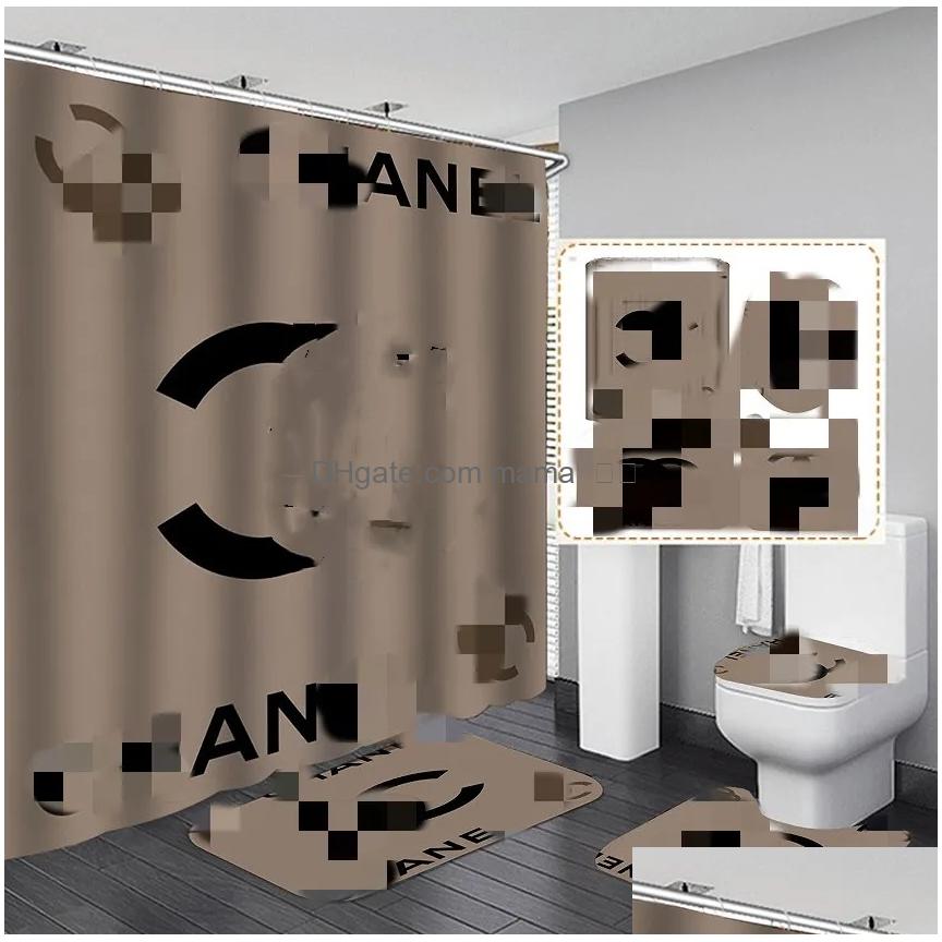 Shower Curtains Designer Trendy Waterproof Ins Toilet Seat Cushion Carpet Bath 4 Pieces Set Bathroom Accessories Wholesale Drop Deli Otb3O