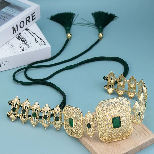 Sunspicems Gold Color Moroccan Caftan Belt Arabic Hand Rope Waist Chain Adjustable Length Women Belt Tassel Metal Body Jewelry 250121