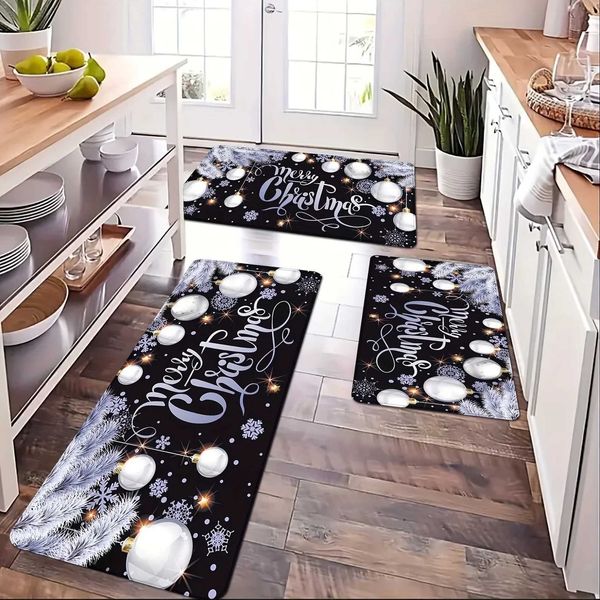 Christmas Ball Snowflake Kitchen Floor Mat Home Decoration Lobby Balcony Anti slip Carpet Used for Living Room Christmas Decoration X241024
