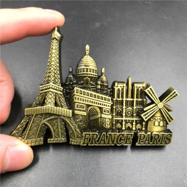 3D Tower Metal Fridge Magnet Souvenir French Paris Building Model Refrigerator Magnets Removable Kitchen Decor Magnet Sticker