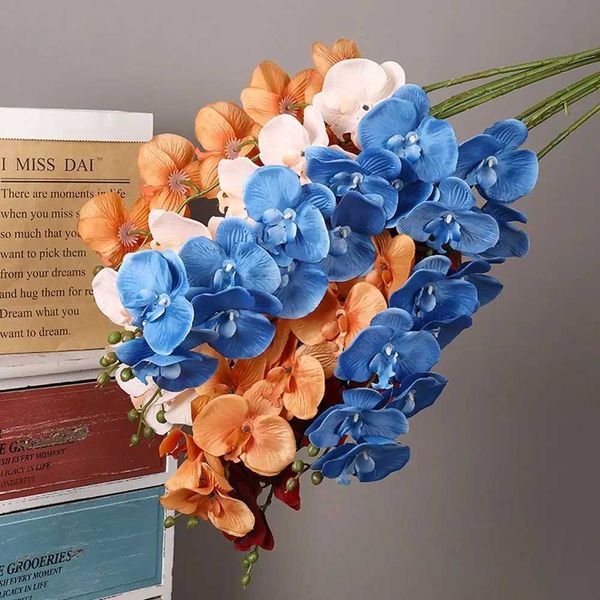 9-Heads 69cm Artificial Butterfly Orchid Fake 3D Phalaenopsis Simulation Flower Real Touch Plants Wedding Home Decoration Y240801
