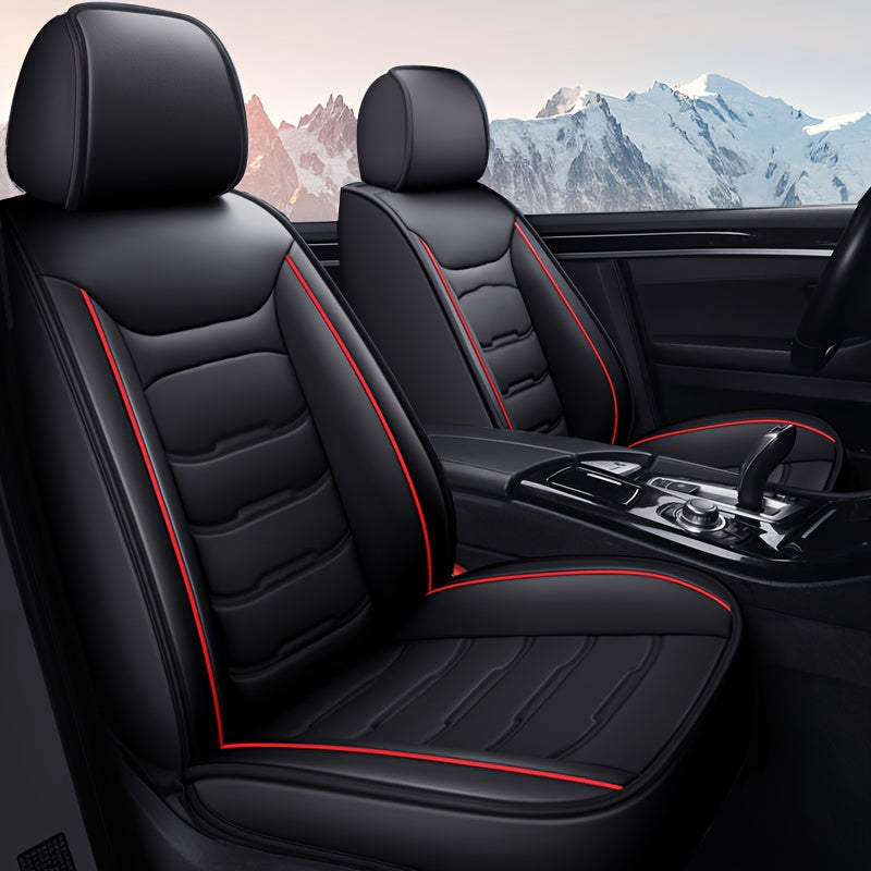 TEMU 5-seat Pu Leather Car Seat Cover Full Set - Heavy-duty Foam-filled Cushioning, Large Storage Pocket, Headrest & Lumbar, (black-beige-brown) -