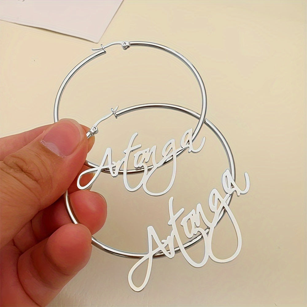 TEMU Custom Name Hoop Earrings In Style, Elegant Stainless Steel Personalized Name Ear Hoops For Women, Daily And Music Festival Jewelry Accessory,