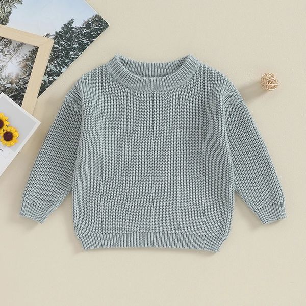 Autumn Sweaters Coat Kids Knitting Pullover Tops Baby Boys Girls Solid Color Basic Cotton Long Sleeve Sweater fc28