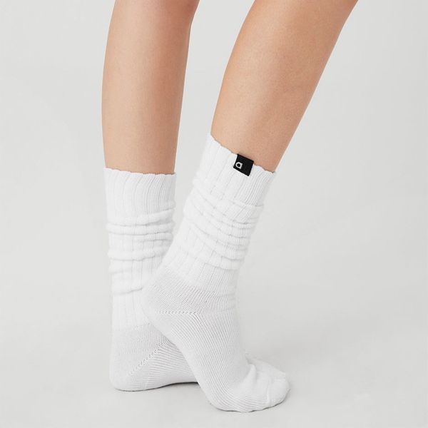 Alo Socks Mulheres Scrunch Sock Socks Yoga Sports Casual Cotton Stocking Pilates Fitness Unisex Black and White Long Meocks FCB