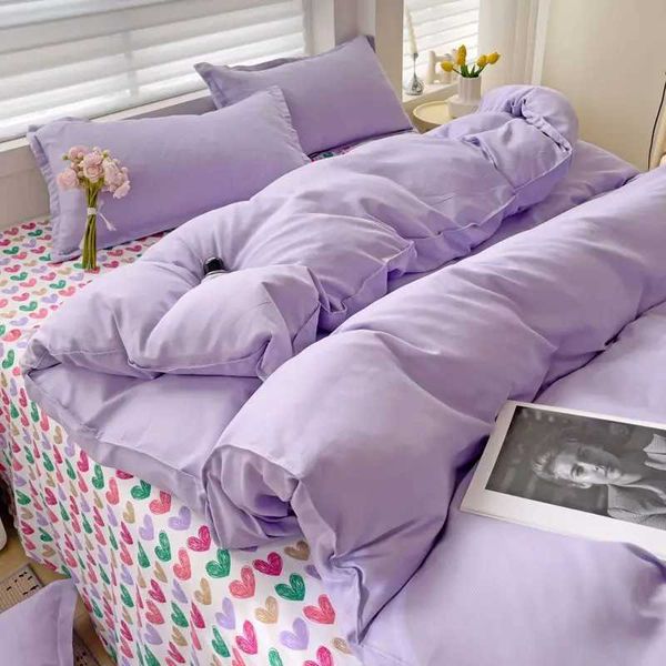 Purple Bedding Set Ins Nordic Solid Full Queen Size Duvet Cover Flat Sheet case No Filler Girl Boys Hotel Home Bed Linens Y250122