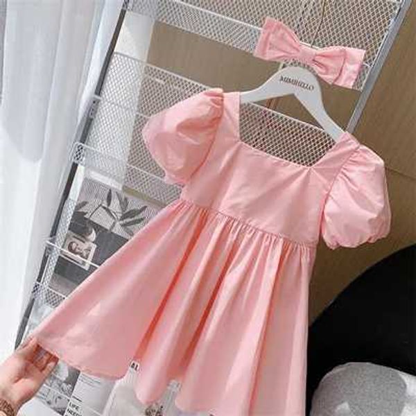 2pc Bow+dress Baby Girls Clothes Summer Princess Dresses for Kids Cotton Cute Hairpin Bow Dress for Girls Baby Accessories Y250206