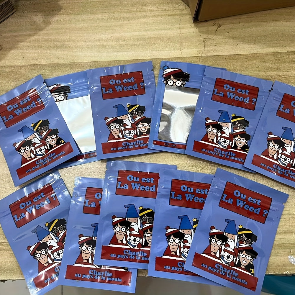 TEMU 100pcs Cartoon Zipper Bags With Clear Window - Smell-proof & Moisture-proof Self-sealing Pouches, High-quality Plastic 7x10cm, French Text &